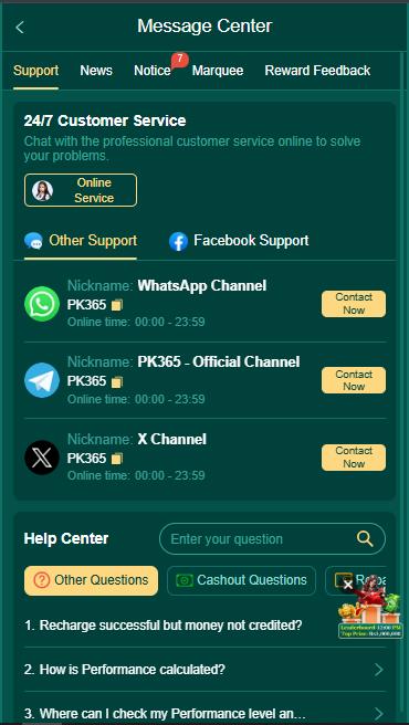 PK365 support screenshot